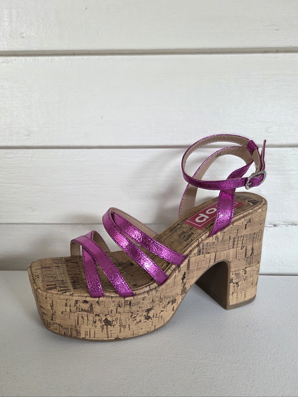 POP admission  Metallic Pink Strappy Cork Platform Sandal Size 6